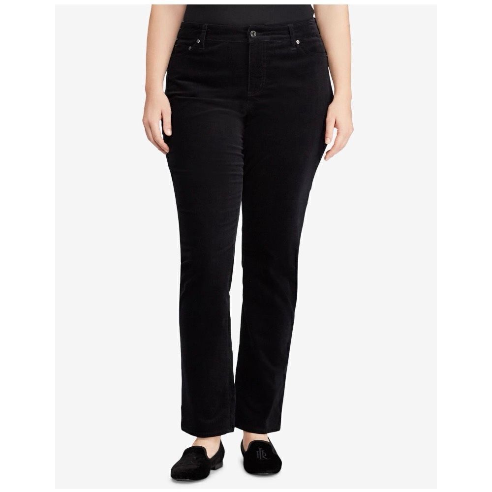 ✨RALPH LAUREN Womens Black Corduroy Zippered Pocketed Straight leg Sz 12 Pants✨